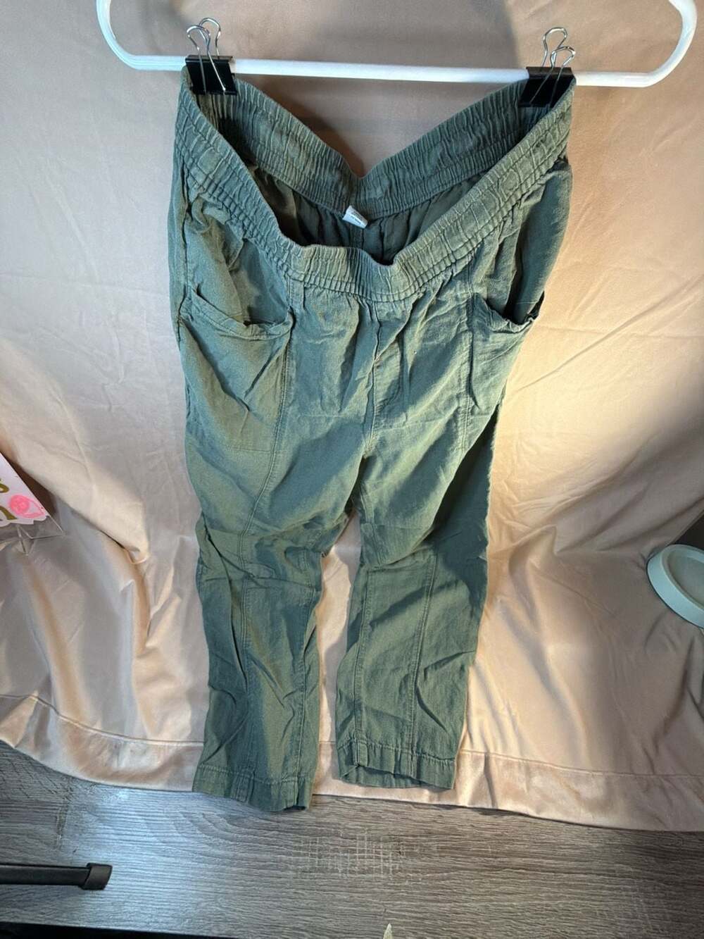 Old Navy Linen Blend Cargo Pants Size M Green Drawstring Waist Joggers